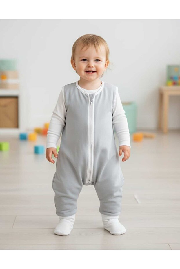Winter 2.5 Tog Padded Footed Sleeveless Sleeping Bag for Girls and Boys with Zipper/Plain Gray