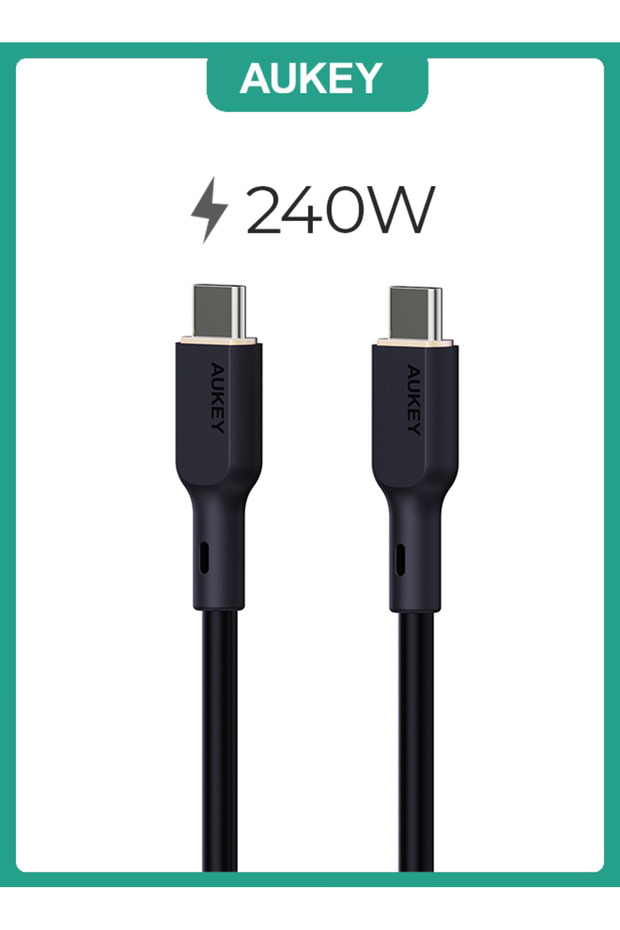 كابل USB C إلى USB C من السيليكون بطول 1.8 متر وقوة 240 واط - أسود