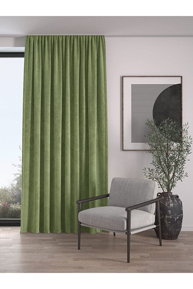 Velvet Textured Extrafor Gathered Sweet Green High Quality Background Curtain Single Wing