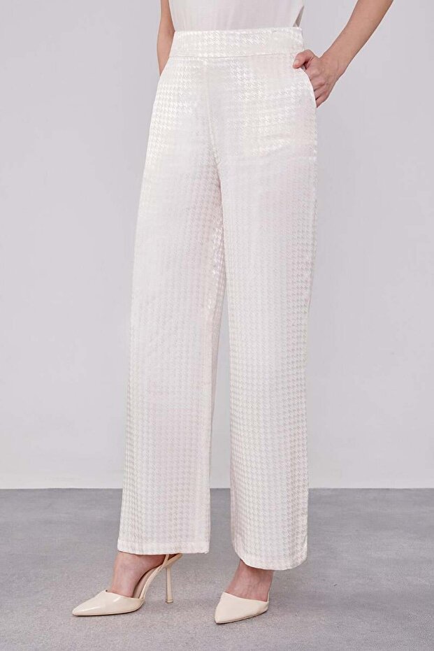 Ecru Houndstooth Pattern Jacquard Jacket Set - 6