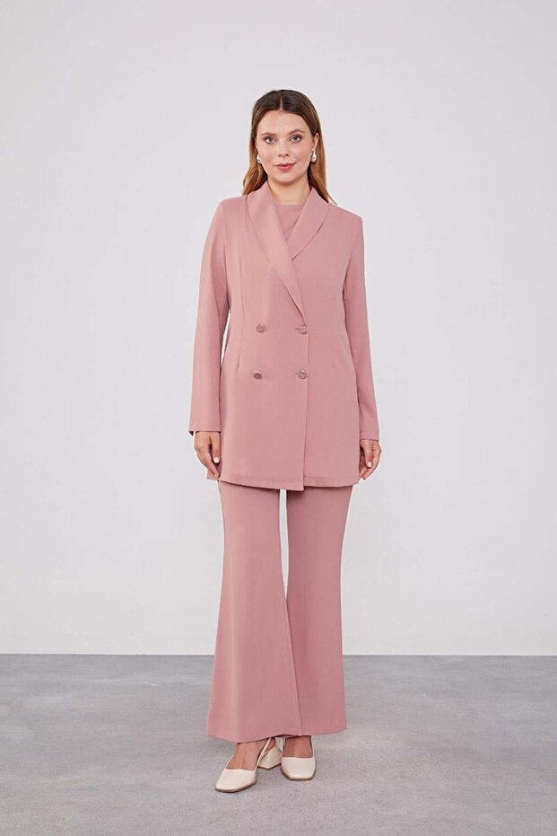 Double Breasted Blazer Jacket Set - Powder - 1