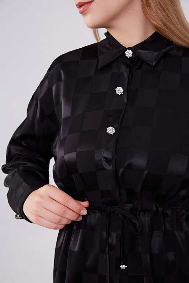 بدلة مزدوجة سوداء منقوشة على شكل رقعة الشطرنج - 5