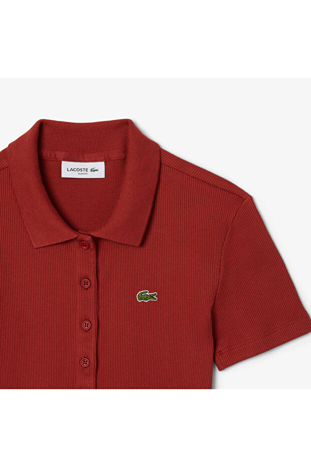 L.12.D Kadın Slim Fit Organik Pamuk Kırmızı Polo - 6