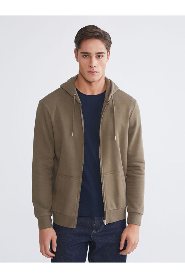 Özmarka New Season Hooded Long Sleeve Men's Zippered Sweatshirt