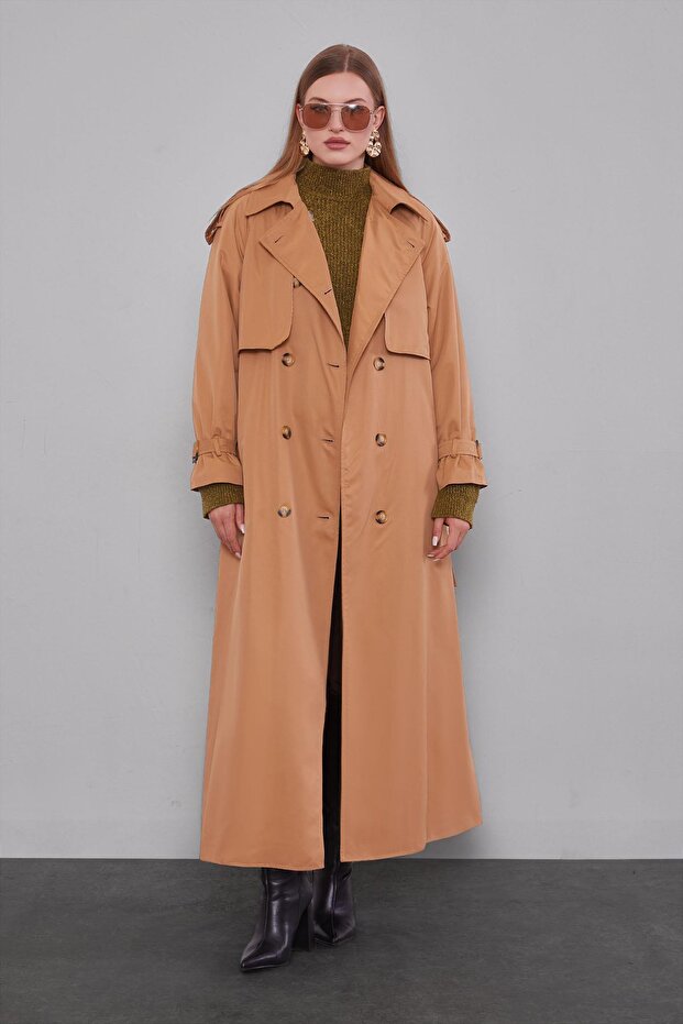 Camel Belt Detailed Trench Coat