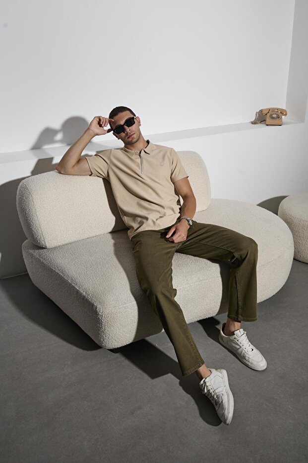 Men's Stretchy Wide Leg Baggy Khaki Jeans