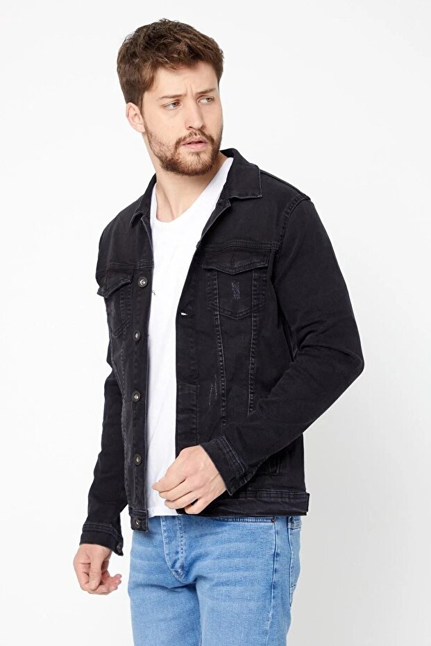 Men's Black Lycra Denim Jacket