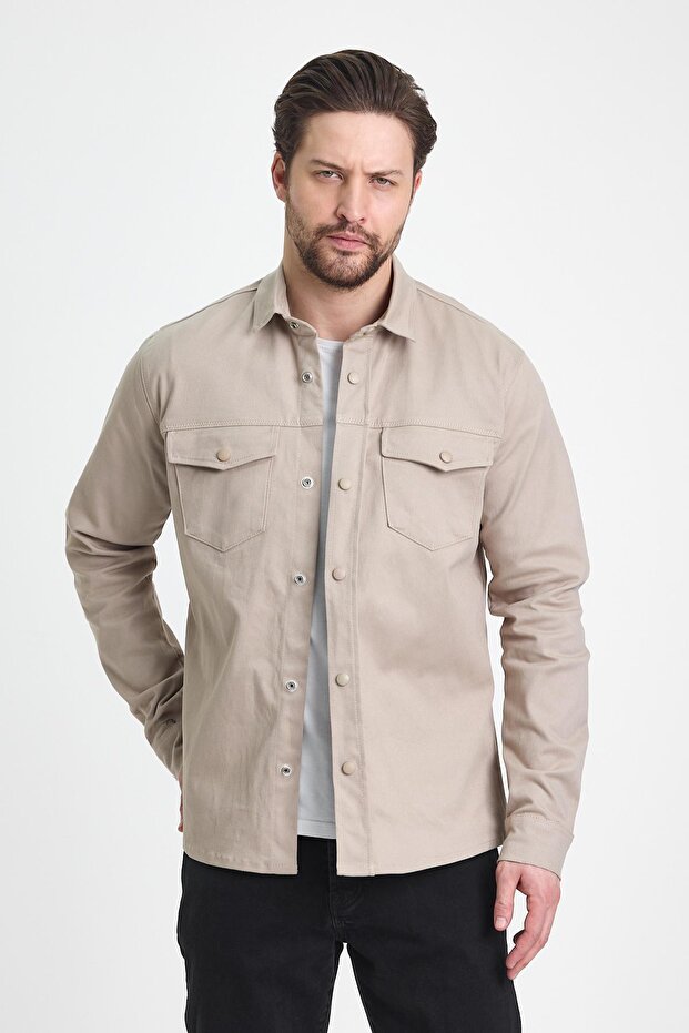 Men's Judge Collar Oversize Seasonal Ecru Shirt