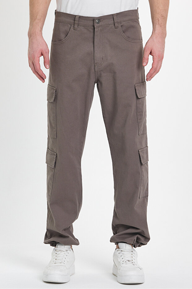 Men's Wide Leg Oversize Baggy Brown Cargo Pocket Trousers