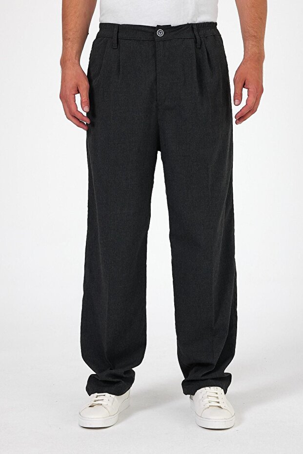 Men's Oversize Stretchy Wide Leg Anthracite Baggy Trousers