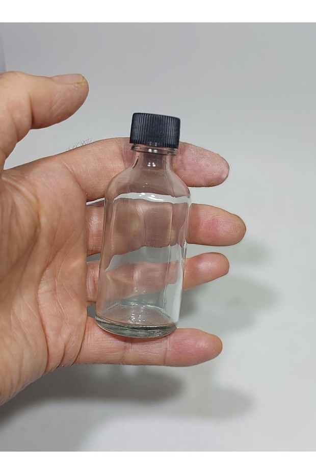 10Pcs Clear Glass Shot Bottle Leakproof with Black Seal Lid Fragrance Ornament Multi-Purpose Bottle 50ml