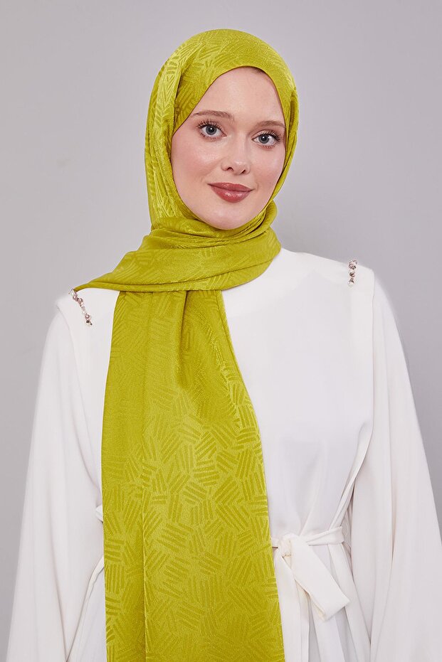 Lime Çubuk Desen Jakarlı Janjan Şal - 3