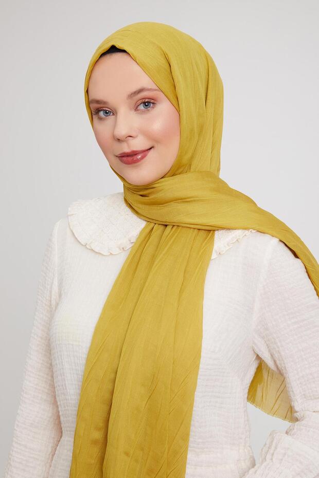 Oil Green Pleated Cotton Shawl