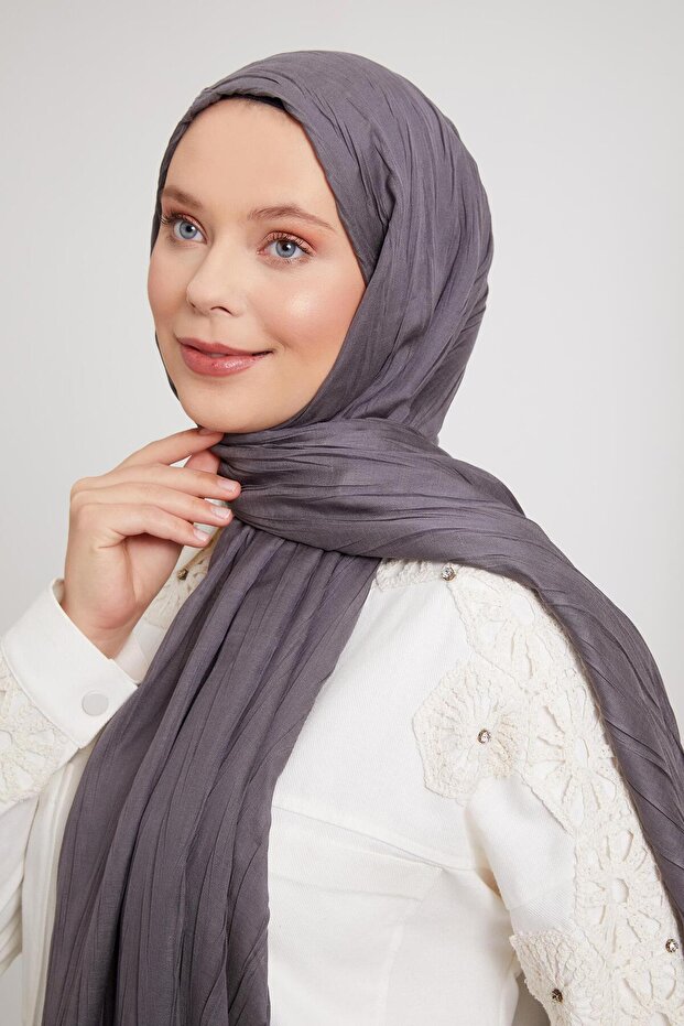 Antrasit Pliseli Pamuklu Şal - 2