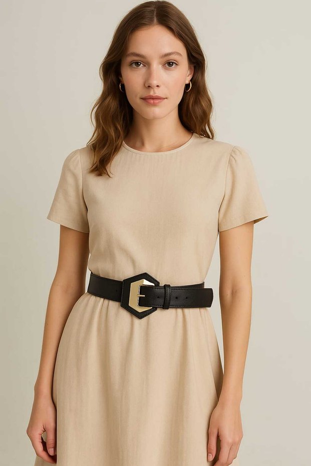 Special Design Leather Detailed Gold Buckle Women's Trouser Belt, Dress Belt, Shirt Belt