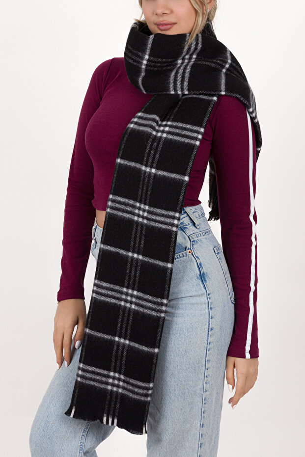 Women's Plaid Pattern Cotton Woven Shawl Scarf 70*190