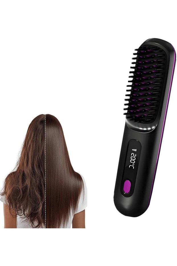 Go Brush Pro 2025 Cordless Hair Straightener Brush (Black)