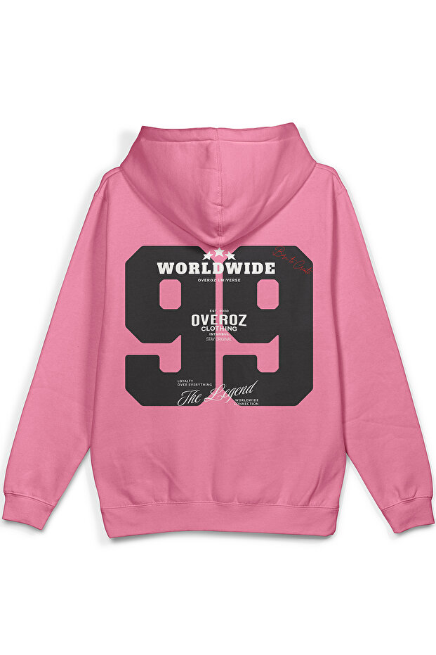 99 Sırt Printed Hooded Yarı Oversized Sweatshirt Pink Hoodie 1408
