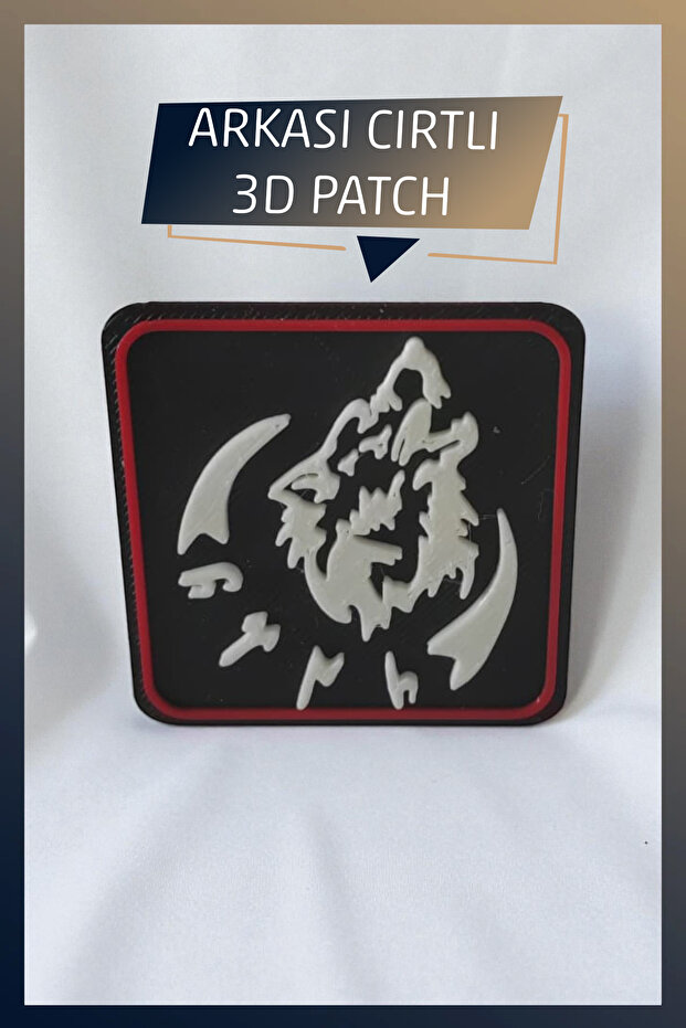 Gray Wolf and Turkish Themed New Generation 3D Printed Velcro Patch/Patch/Coat of Arms on the Back