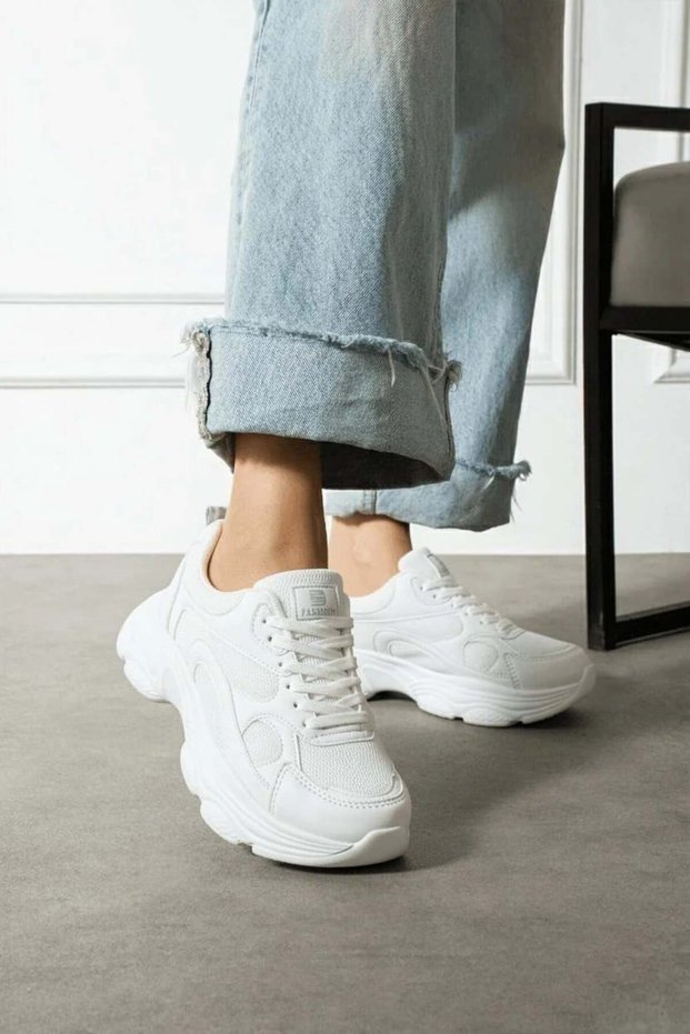 White Women's Sneaker Lace-Up Sports Shoes School Casual 164Nav
