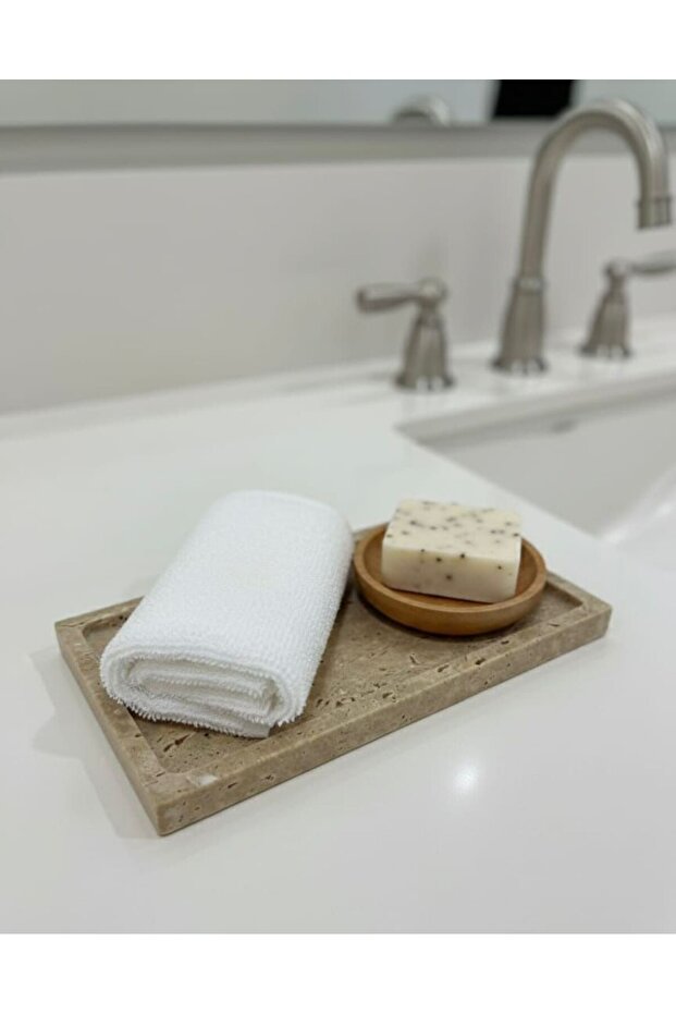 Natural Travertine Marble Tray, Bathroom Organizer, Presentation Plate, Organizer 30X15 cm