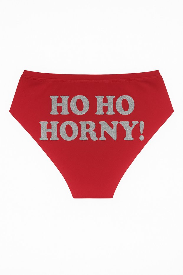 Red Christmas Themed Women's Slip Panties, Metallic Lettering Printed , Fun Underwear
