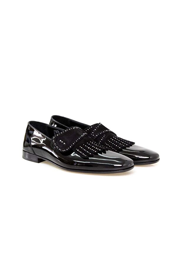 Black Color Laceless Genuine Leather Men's Shoes