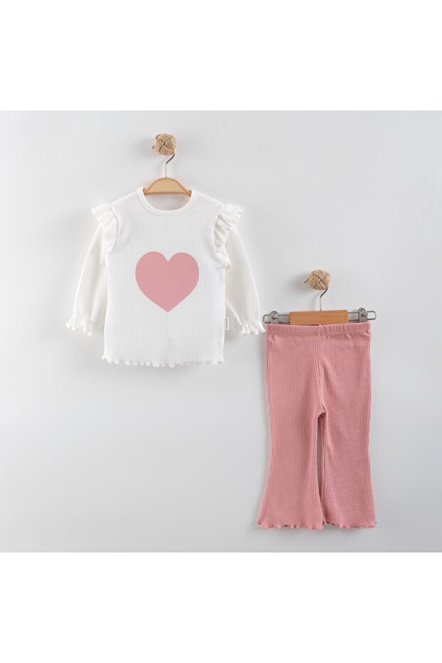 Heart Double Suit Dusty Rose Long Sleeve Blouse İ Flared Antolon Flexible Useful Cotton Fabric