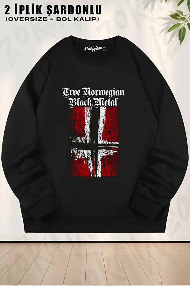 Unisex Trve (True) Norwegian Black Metal Printed Oversized Crew Neck Sweatshirt