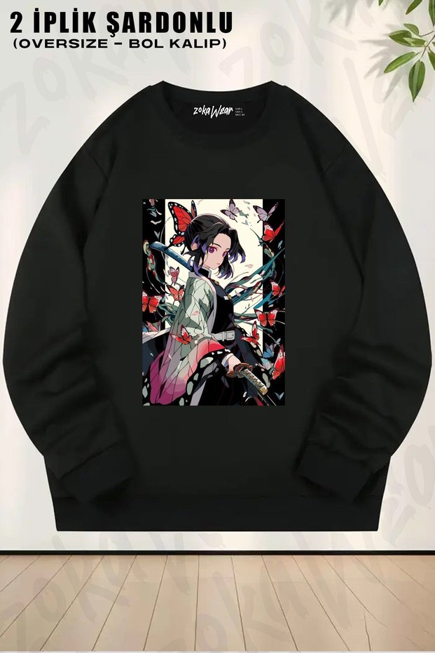 Unisex Elegant Waifu Shinobu Kocho Demon Slayer Girl Printed Oversized Crew Neck Sweatshirt