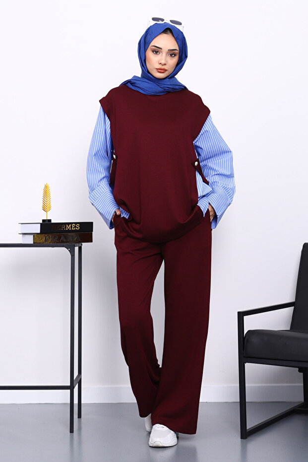 Mürdüm Paneled Modal Suit with Tunic Trousers