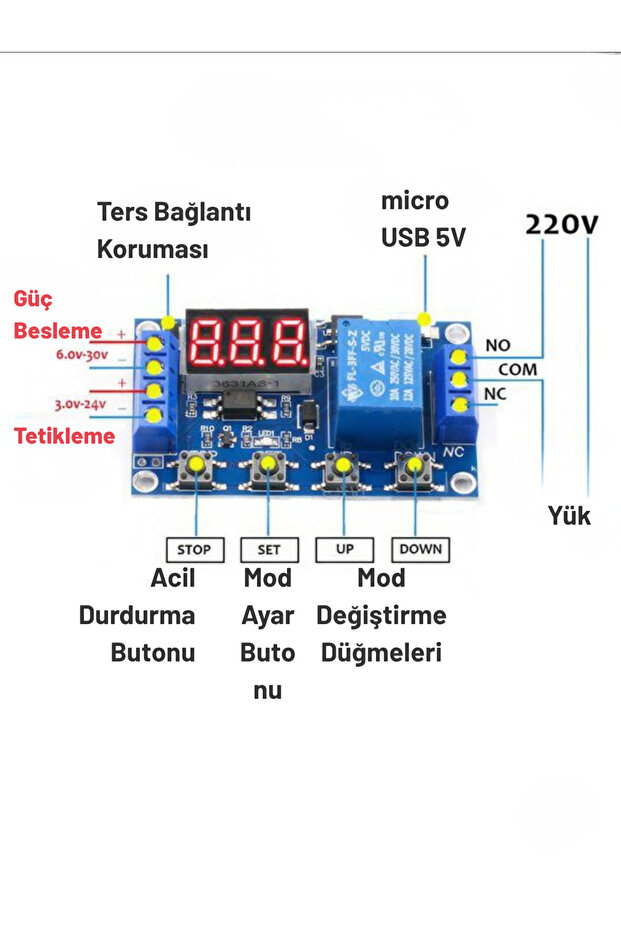 Zaman Ayarlı Röleli Modül Röle Kartı Micro USB Girişli - 2