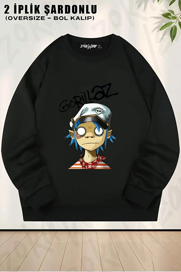 سويت شيرت برقبة دائرية للجنسين 2d Gorillaz مطبوع قصة فضفاضة