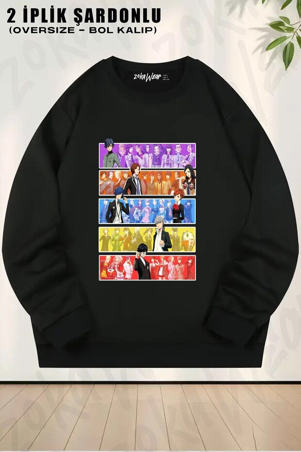 Unisex Persona Series Characters Printed Oversized Crew Neck Sweatshirt