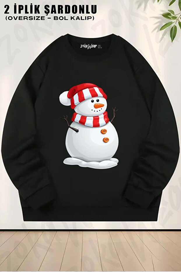Unisex New Year Snowman Printed Oversized Crew Neck Sweatshirt