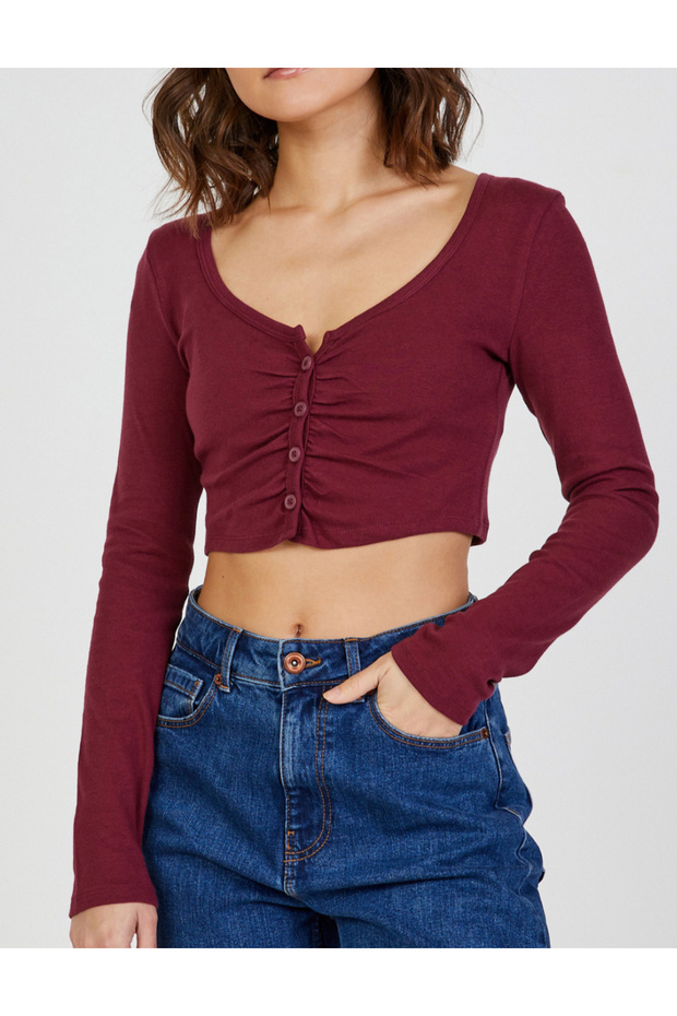 button-down blouse, cherry red - 1