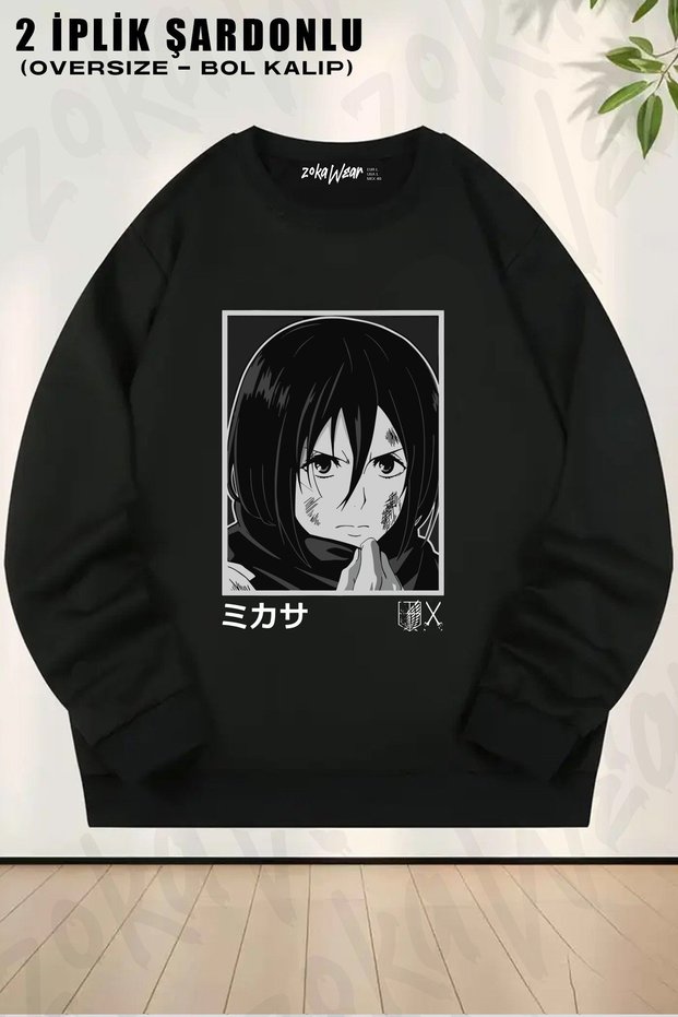 Unisex Attack on Titan Mikasa Ackermann Anime Printed Oversized Crew Neck Sweatshirt