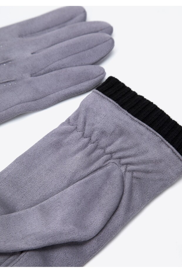 Men's Grey Polyester Gloves with Diagonal Stitching and Rib Cuff - 3