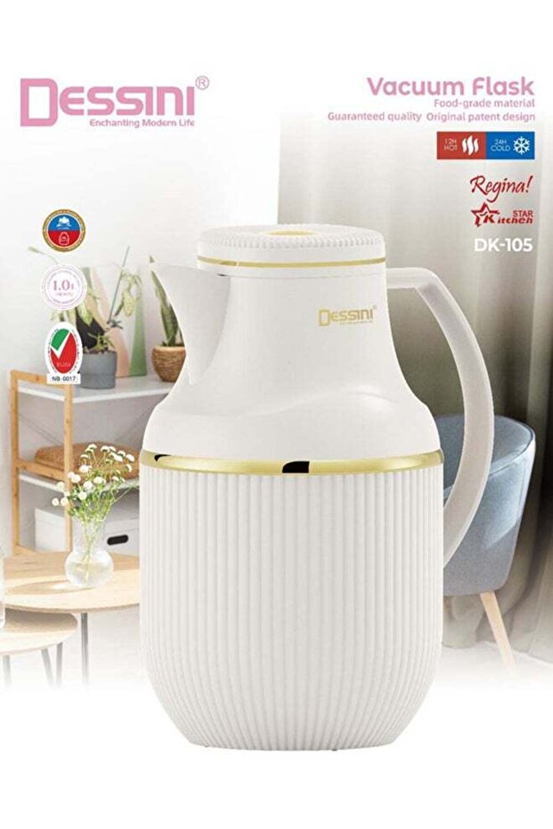DESSINI Dessini Tea & Coffee Vacuum Flask 1L Dk105 Beige/Gold