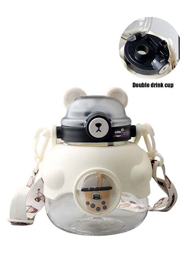 Kids Water Bottle with Straw 1100ml Double Drinking Cup with Carrier BPA Free Reusable Leak Proof P - 1