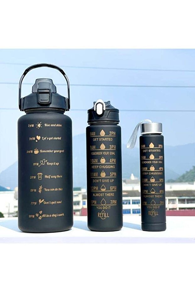 3-Pack Gradient Color Leakproof Water Bottles – BPA-Free, Motivational Hydration Bottles with Str - 1