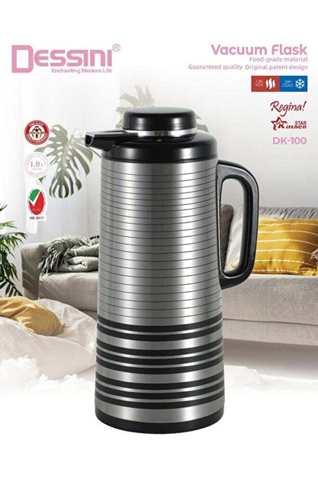 DESSINI Dessini Stainless Steel Tea & Coffee Vacuum Flask 1.9L Black/Silver