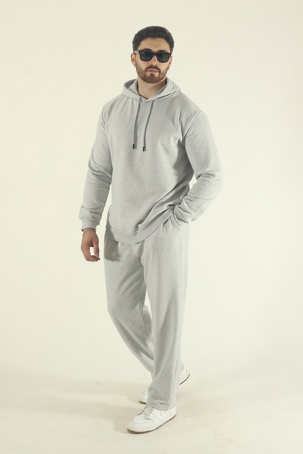 Men's Winter Fleece-Lined K Hooded Sweatshirt Bottom Baggy Tracksuit Set