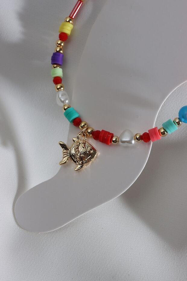 Red Beaded Fish Tip Bead Anklet