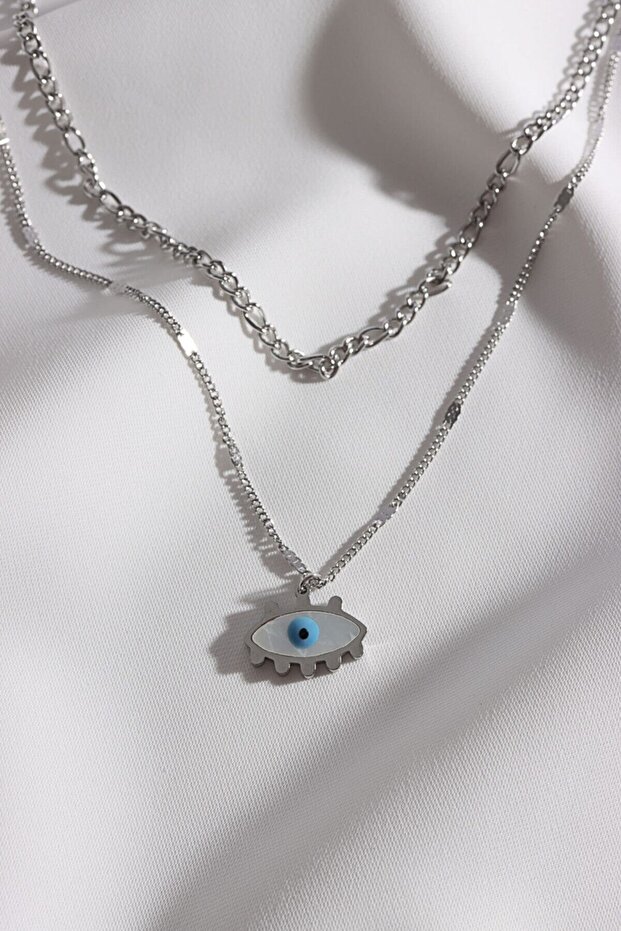 Double Eye Figure Steel Silver Necklace