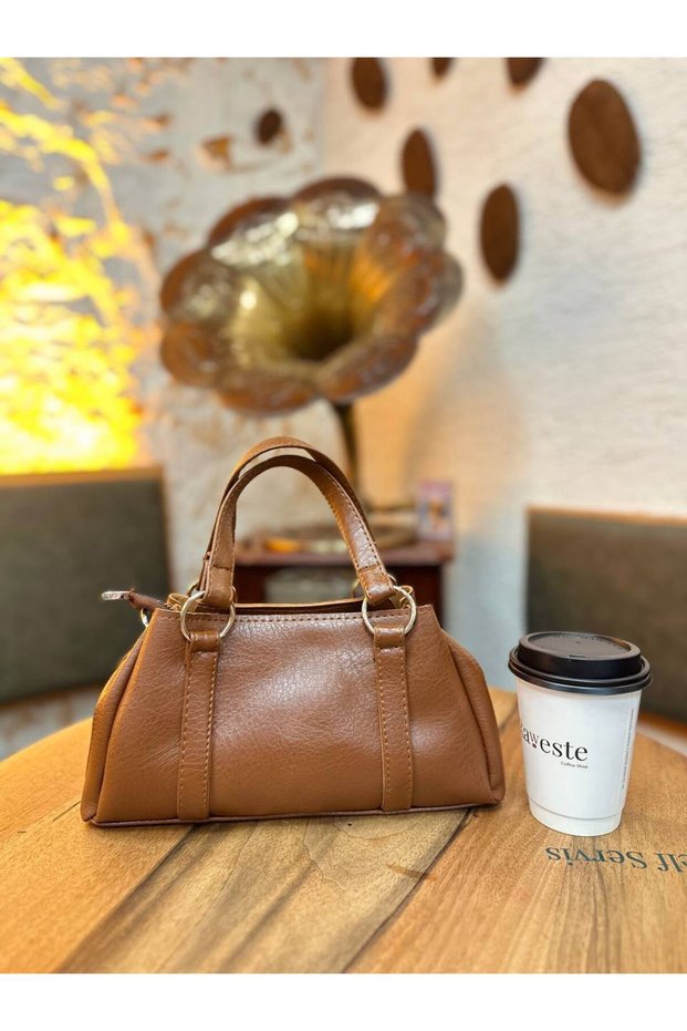 Soft Faux Leather Women's Hand and Shoulder Bag with Long Cross Shoulder Strap and Ring Detail
