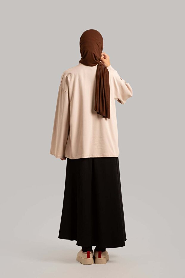 Basic Uzun Kollu Tişört - Bej - 8