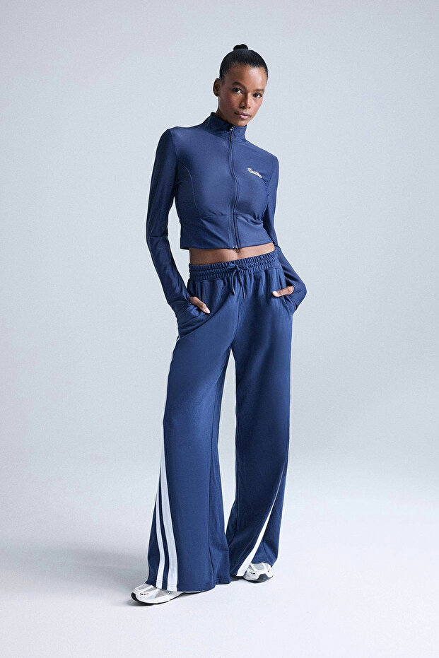 E7719Axnv238 Navy Blue Defactofit Wide Leg Wide Leg Striped Standard Length Athlete Pants