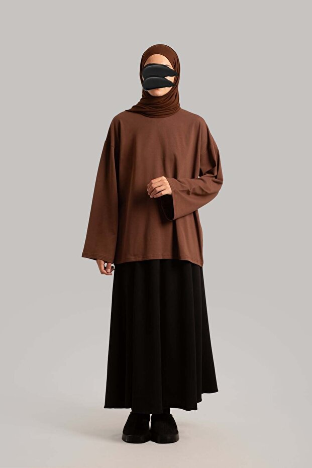 basic Tricou cu mânecă lungă - Maro ciocolată - 7
