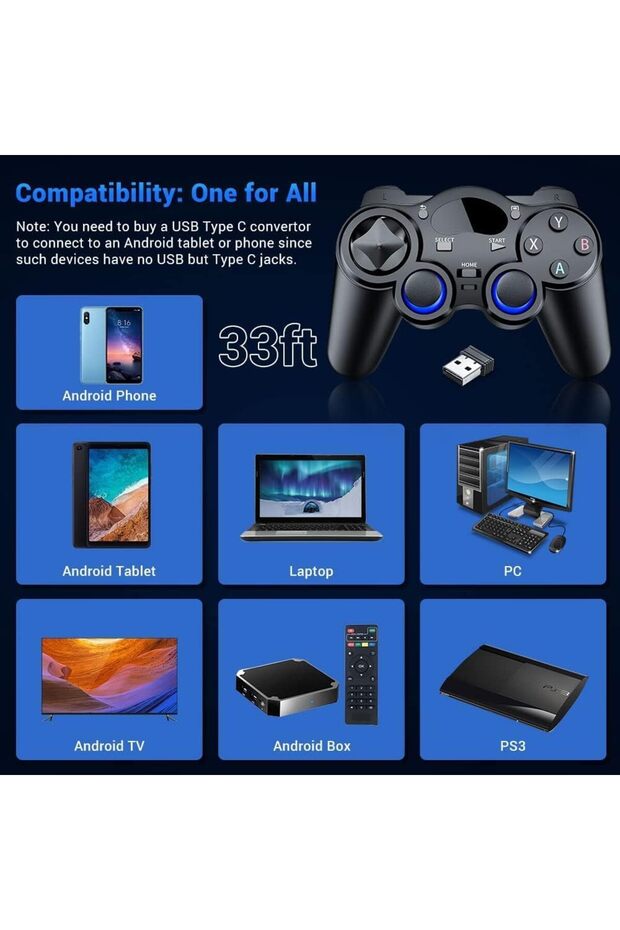 USB Wireless Gaming Controller Gamepad for PC/PS3/Android/Steam - Black - 6